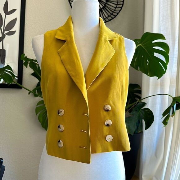 NWT Free People Gabbie Vest Suit Tuxedo Cropped Tailored Slim Collared Mustard - Picture 12 of 16